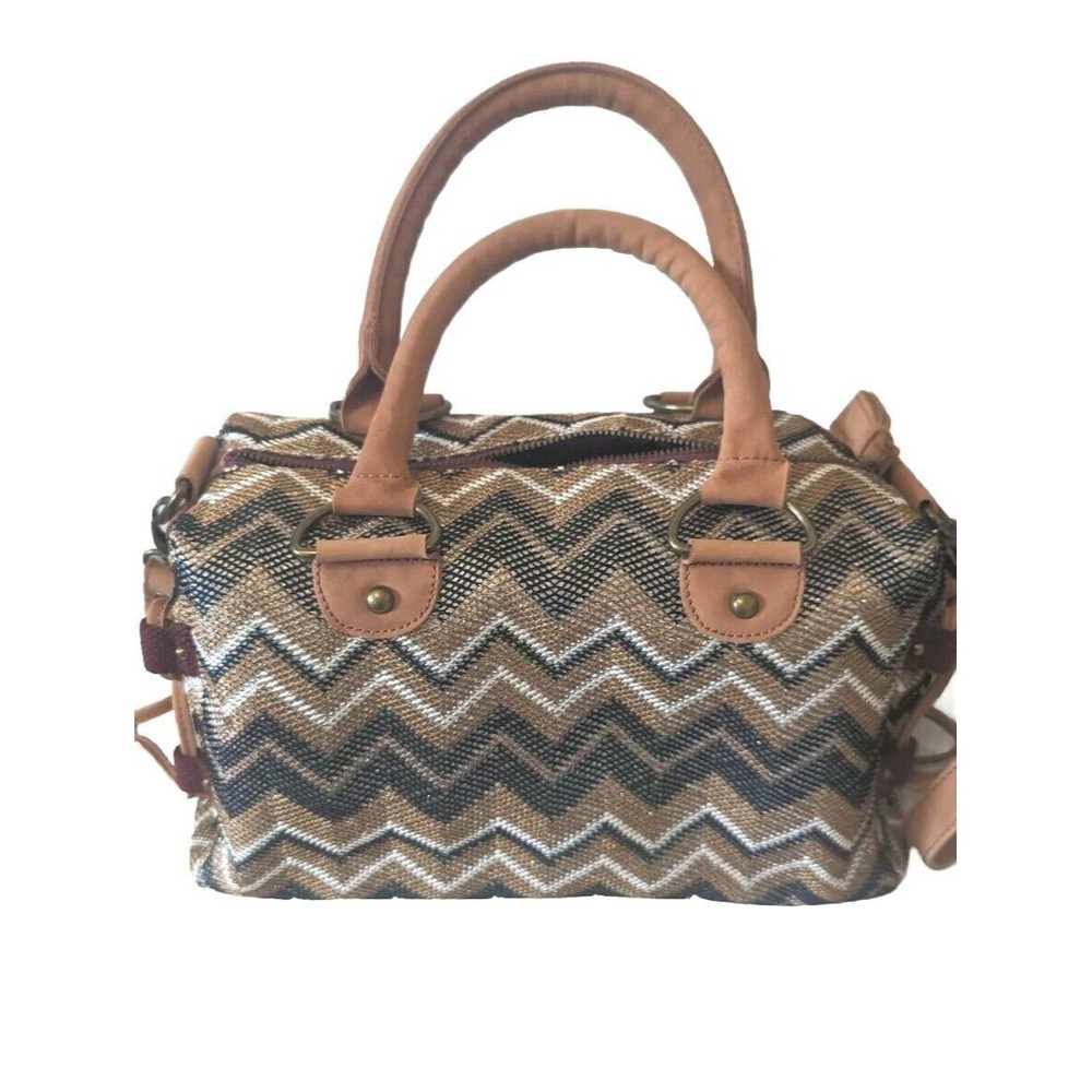 ANTHROPOLOGIE MISS ALBRIGHT IKAT SIMMER CHEVRON LEATHER TRIM SHOULDER BAG PURSE